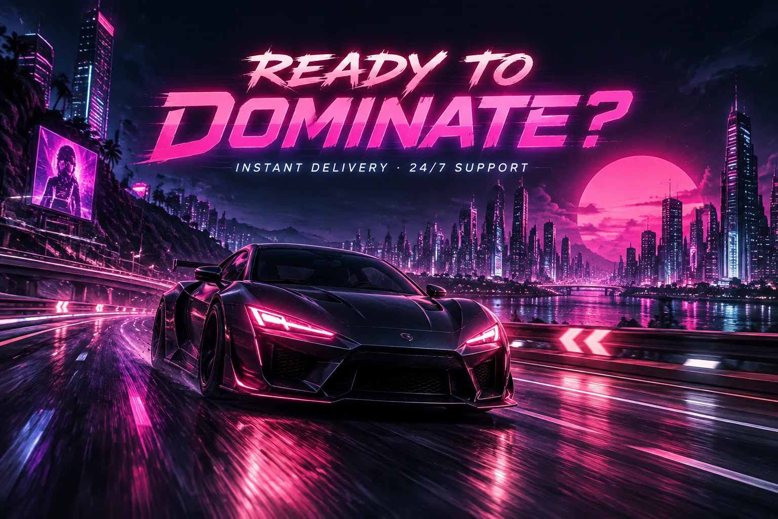 Neon synthwave background illustration for the TopCheat call-to-action banner