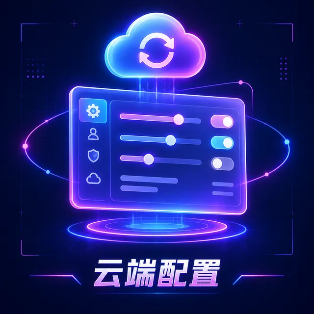 云端配置功能示意：设置面板与云同步图标