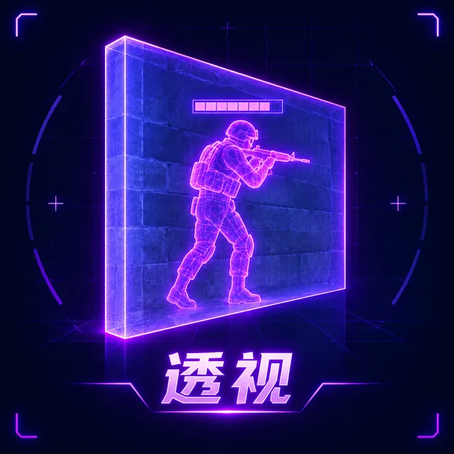 透视 ESP 功能示意：透过墙体显示敌人轮廓与距离