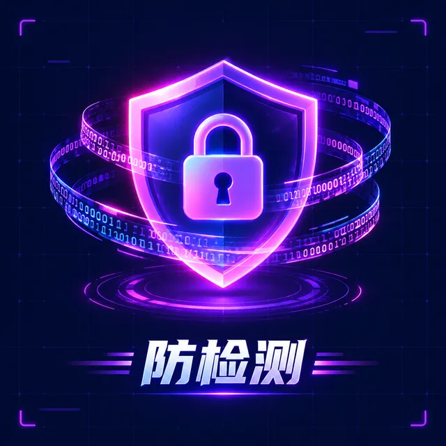 防检测功能示意：盾牌图标与安全状态指示